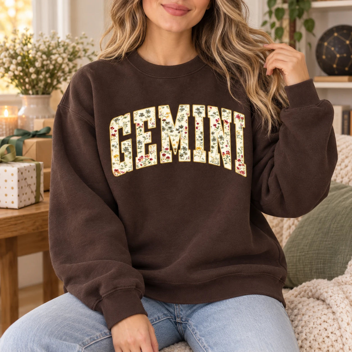 Custom Floral Zodiac Sweatshirt Vintage Astrology Crewneck Personalized Horoscope Graphic Pullover