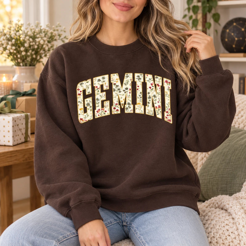 Custom Floral Zodiac Sweatshirt Vintage Astrology Crewneck Personalized Horoscope Graphic Pullover