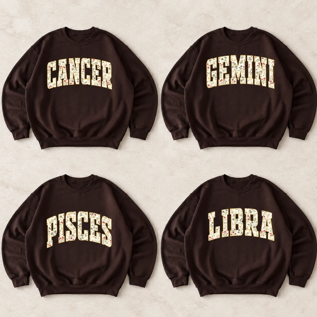 Custom Floral Zodiac Sweatshirt Vintage Astrology Crewneck Personalized Horoscope Graphic Pullover