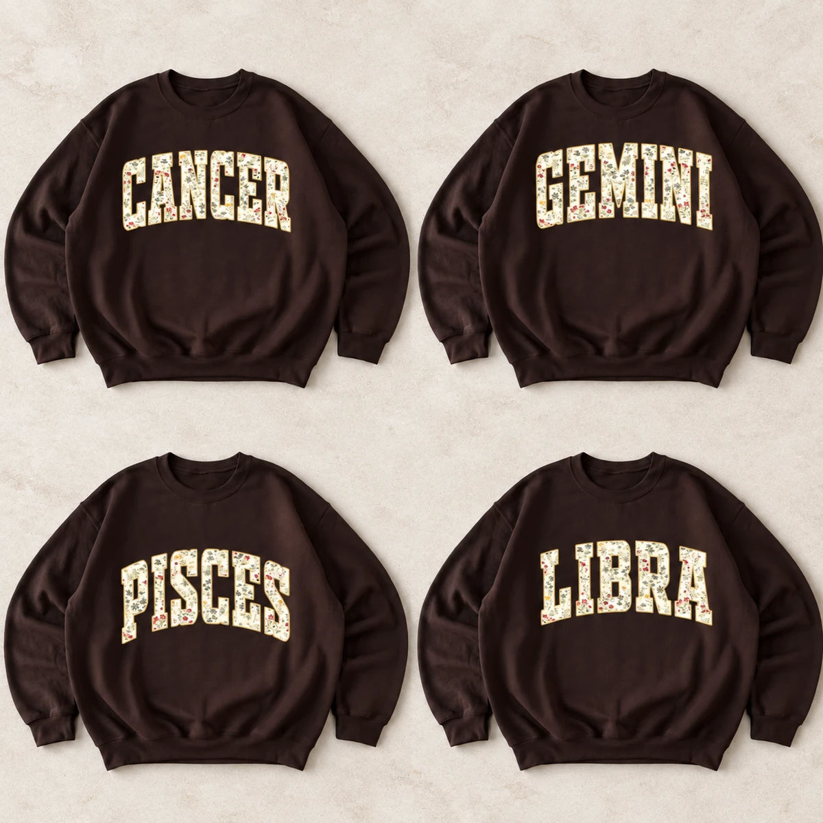 Custom Floral Zodiac Sweatshirt Vintage Astrology Crewneck Personalized Horoscope Graphic Pullover
