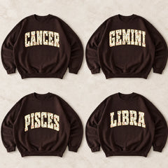 Custom Floral Zodiac Sweatshirt Vintage Astrology Crewneck Personalized Horoscope Graphic Pullover