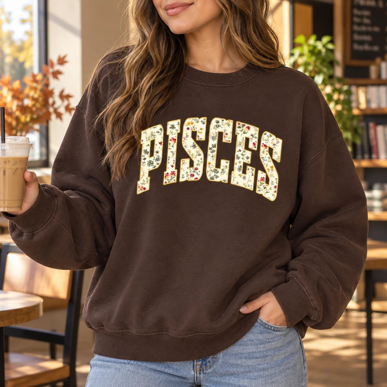 Custom Floral Zodiac Sweatshirt Vintage Astrology Crewneck Personalized Horoscope Graphic Pullover