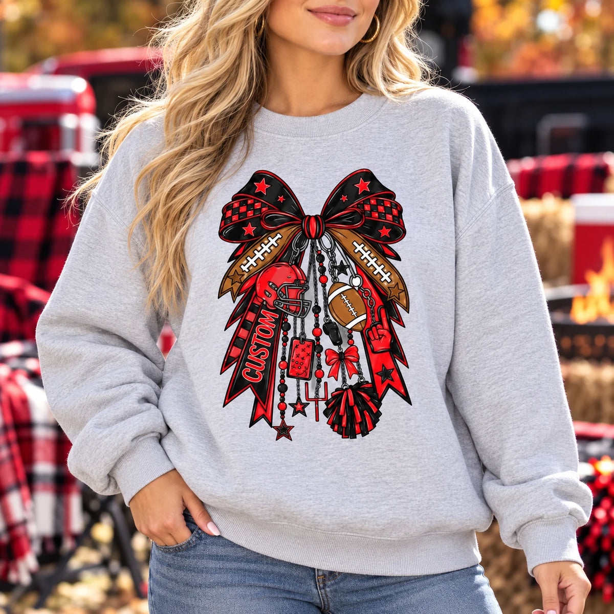 Custom Football Bow Personalized Game Day Sweatshirt for Football Moms Team Spirit