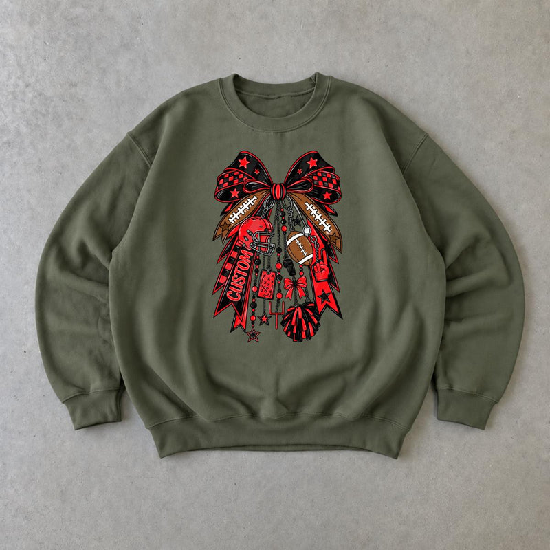 Custom Football Bow Personalized Team Spirit Sweatshirt Football Season Women Coquette Game Day Design