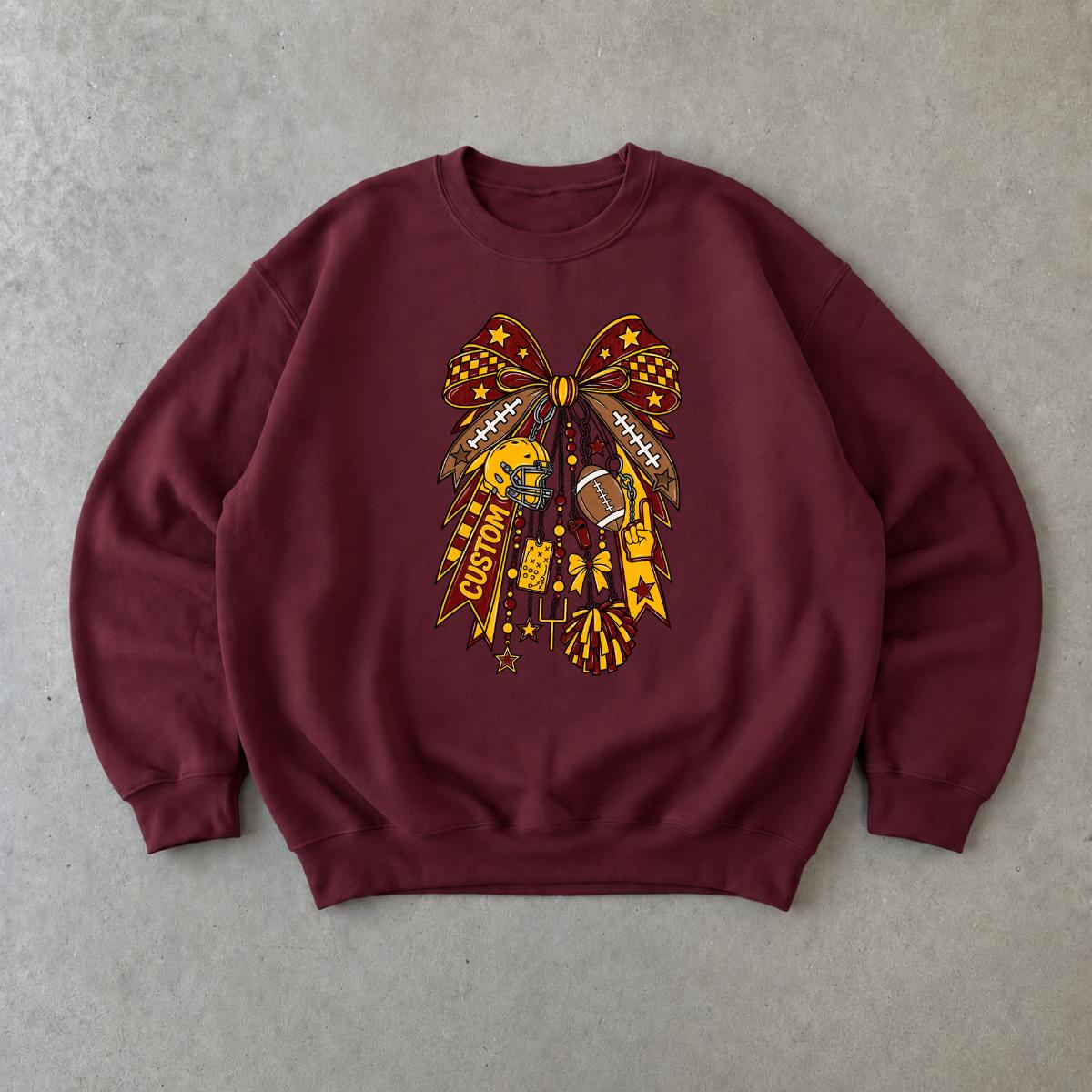 Custom Football Bow Personalized Team Spirit Sweatshirt Football Season Women Coquette Game Day Design