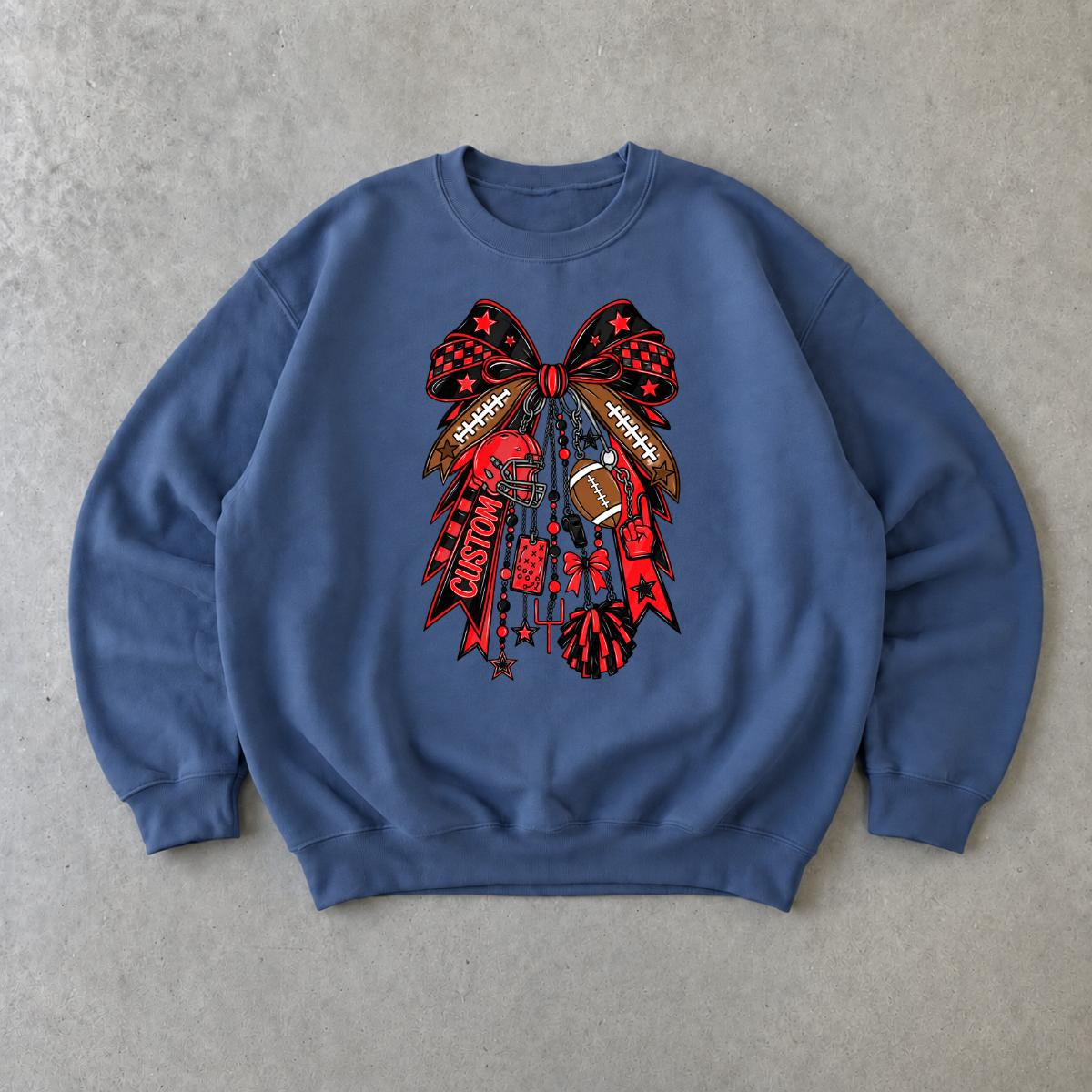 Custom Football Bow Personalized Team Spirit Sweatshirt Football Season Women Coquette Game Day Design