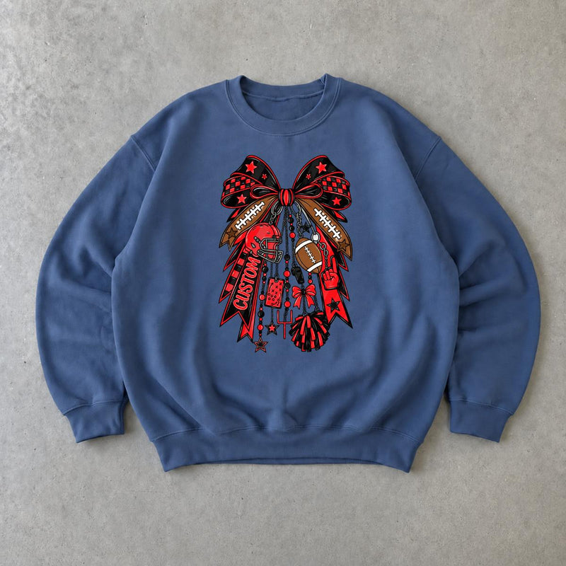 Custom Football Bow Personalized Team Spirit Sweatshirt Football Season Women Coquette Game Day Design