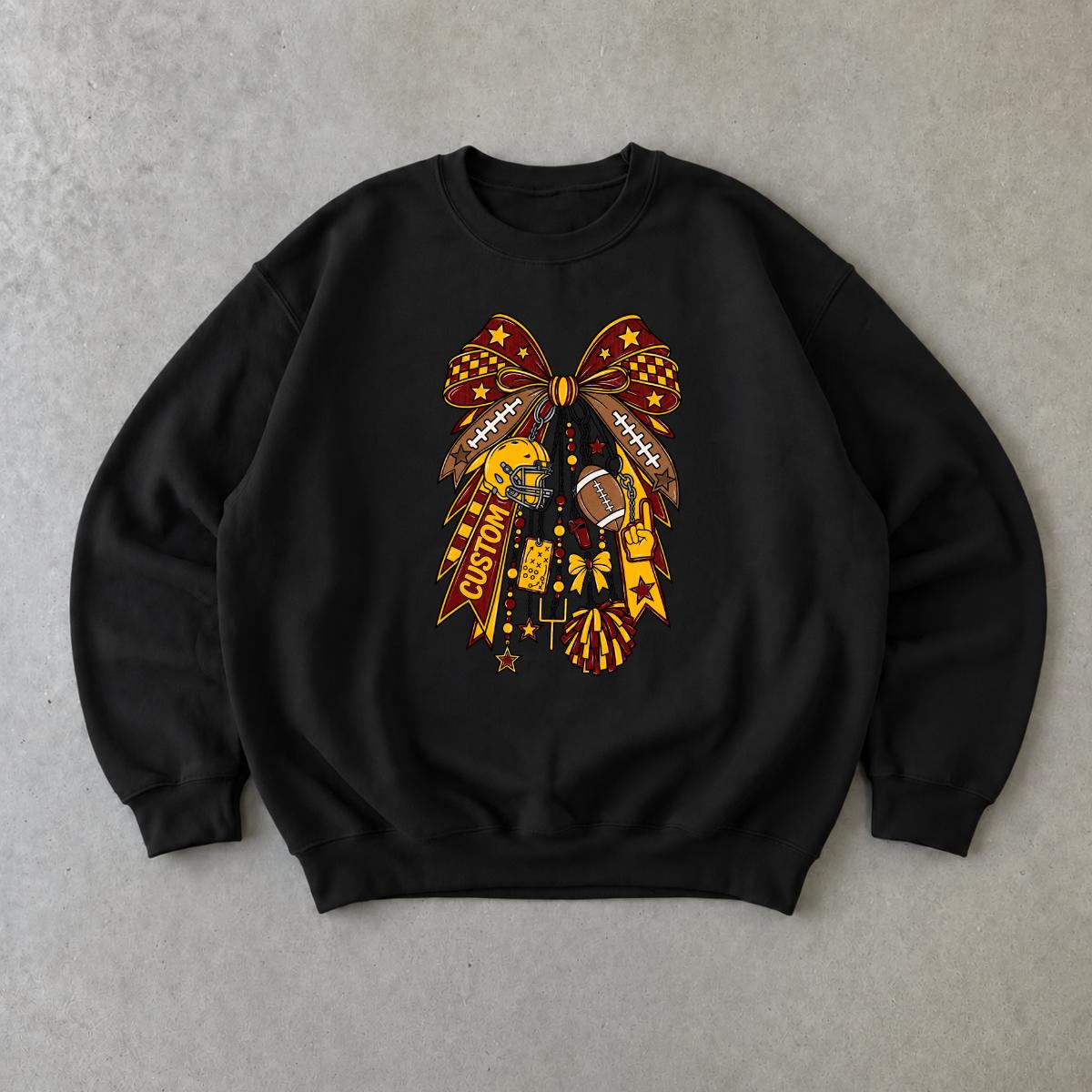 Custom Football Bow Personalized Team Spirit Sweatshirt Football Season Women Coquette Game Day Design