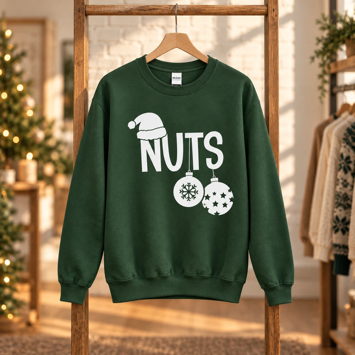 Custom Funny Christmas Couple Sweatshirt, Choose Chest or Nuts Holiday Pun Design Gift