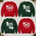 Custom Funny Christmas Couple Sweatshirt, Choose Chest or Nuts Holiday Pun Design Gift