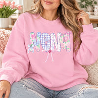 Custom Grandma Name Sweatshirt Personalized Meemaw Yaya Lolli Mema Pastel Floral Gingham Bow Gift