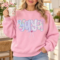 Custom Grandma Name Sweatshirt Personalized Meemaw Yaya Lolli Mema Pastel Floral Gingham Bow Gift