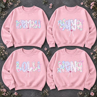 Custom Grandma Name Sweatshirt Personalized Meemaw Yaya Lolli Mema Pastel Floral Gingham Bow Gift