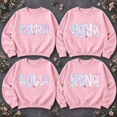 Custom Grandma Name Sweatshirt Personalized Meemaw Yaya Lolli Mema Pastel Floral Gingham Bow Gift