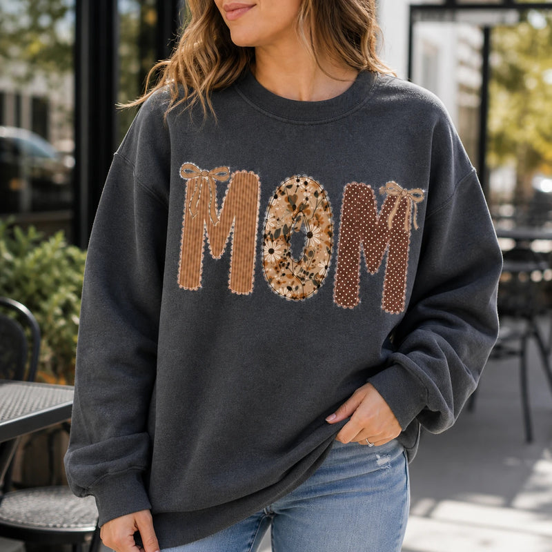 Custom Grandma Sweatshirt, Gigi Nana Mimi Mom Patchwork Name, Personalized Grandma & Mom Gift, Coquette Fall Floral, Women, Vintage Applique Style