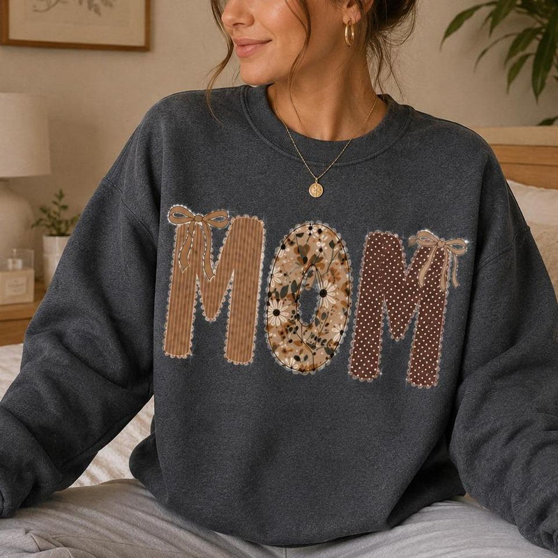 Custom Grandma Sweatshirt, Gigi Nana Mimi Mom Patchwork Name, Personalized Grandma & Mom Gift, Coquette Fall Floral, Women, Vintage Applique Style