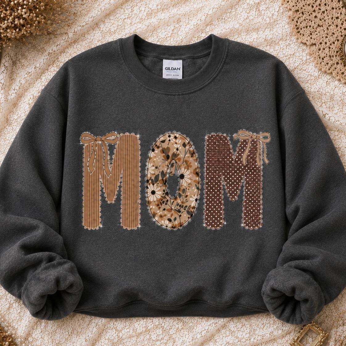 Custom Grandma Sweatshirt, Gigi Nana Mimi Mom Patchwork Name, Personalized Grandma & Mom Gift, Coquette Fall Floral, Women, Vintage Applique Style