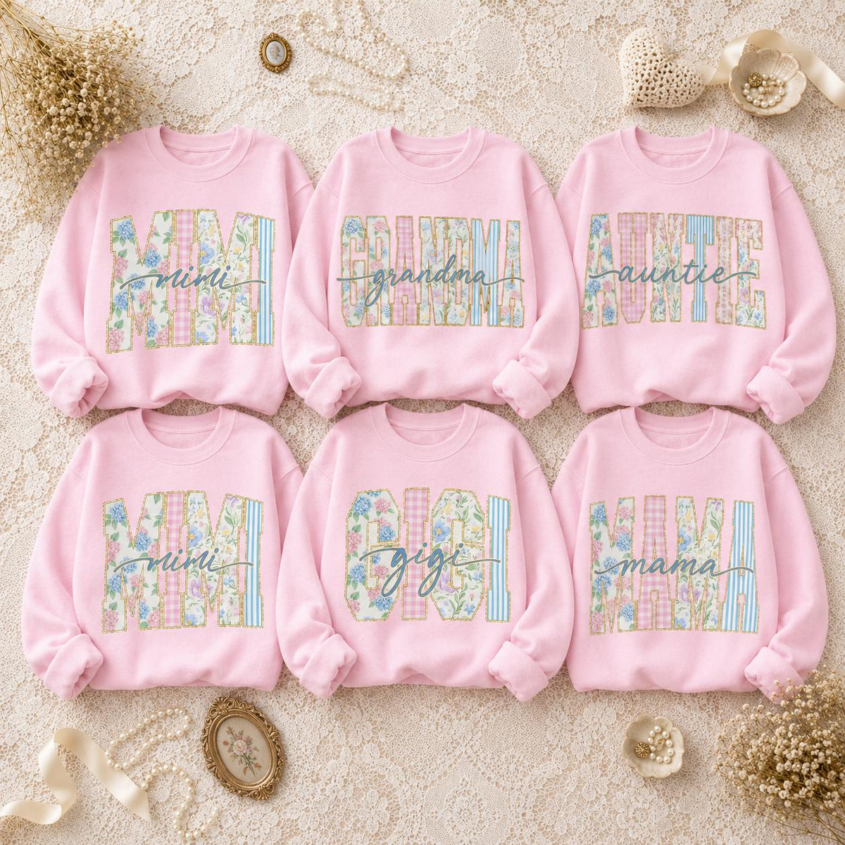 Custom Grandma Sweatshirt, Personalized Floral Nickname for Mimi Gigi Mama Auntie, Mother's Day Gift for Grandma & Mom, Women Pastel Coquette Family Matching