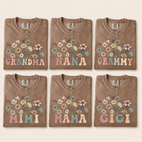 Custom Grandma Wildflower Shirt, Personalized Family Title Tee, Nana Mama Gigi Mimi Grammy Nonna Mother's Day Gift