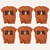 Custom Halloween Family Name Shirt, Personalized Mama Mimi Nana Gigi Auntie Grandma Ghost Bow Graphic Tee, Spooky Fall Gift
