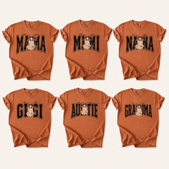 Custom Halloween Family Name Shirt, Personalized Mama Mimi Nana Gigi Auntie Grandma Ghost Bow Graphic Tee, Spooky Fall Gift