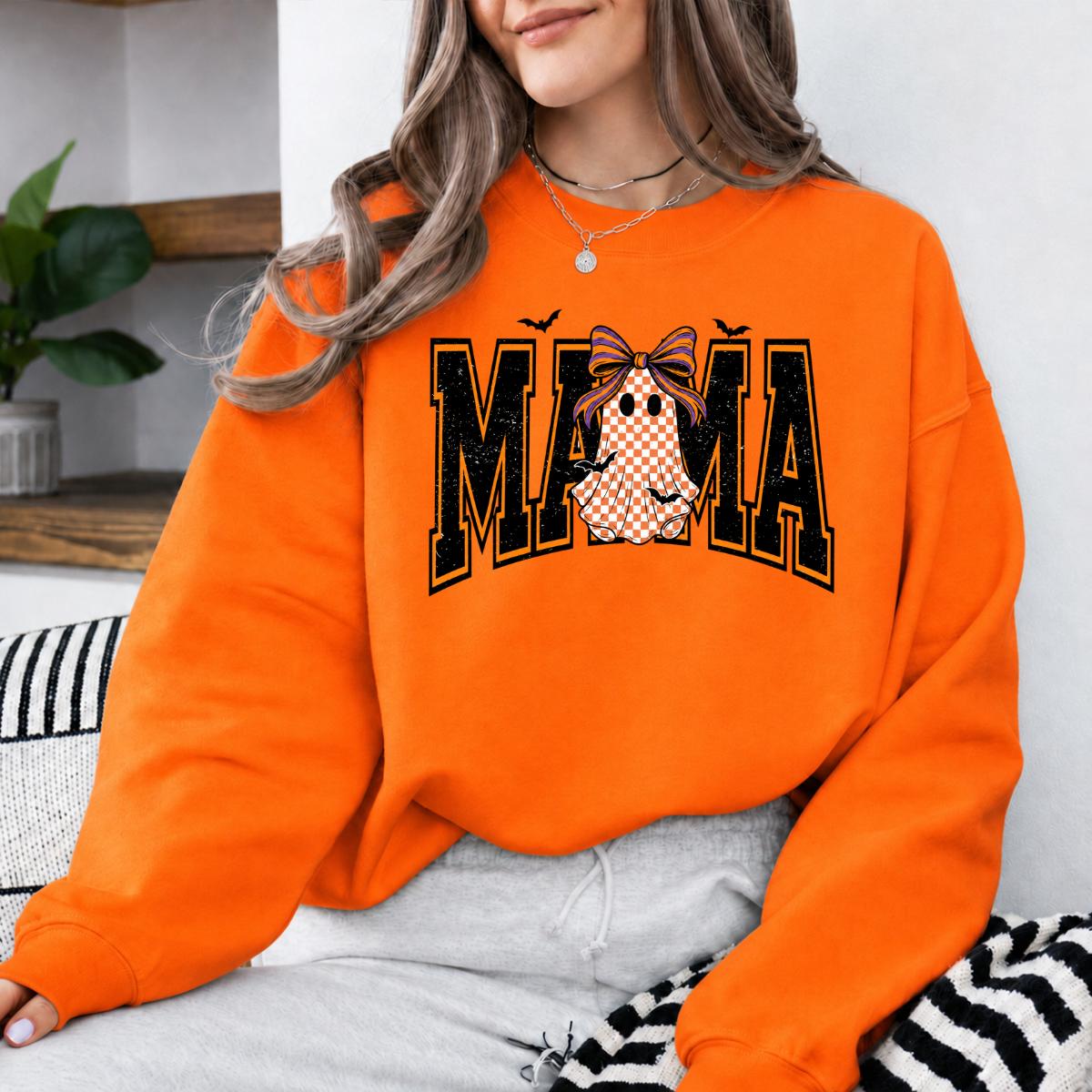Custom Halloween Sweatshirt, Personalized Cute Ghost Bow Fall, Choose Any Grandma Mimi Gigi Title, Spooky Season Gift
