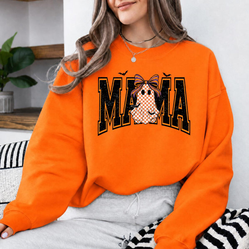 Custom Halloween Sweatshirt, Personalized Cute Ghost Bow Fall, Choose Any Grandma Mimi Gigi Title, Spooky Season Gift