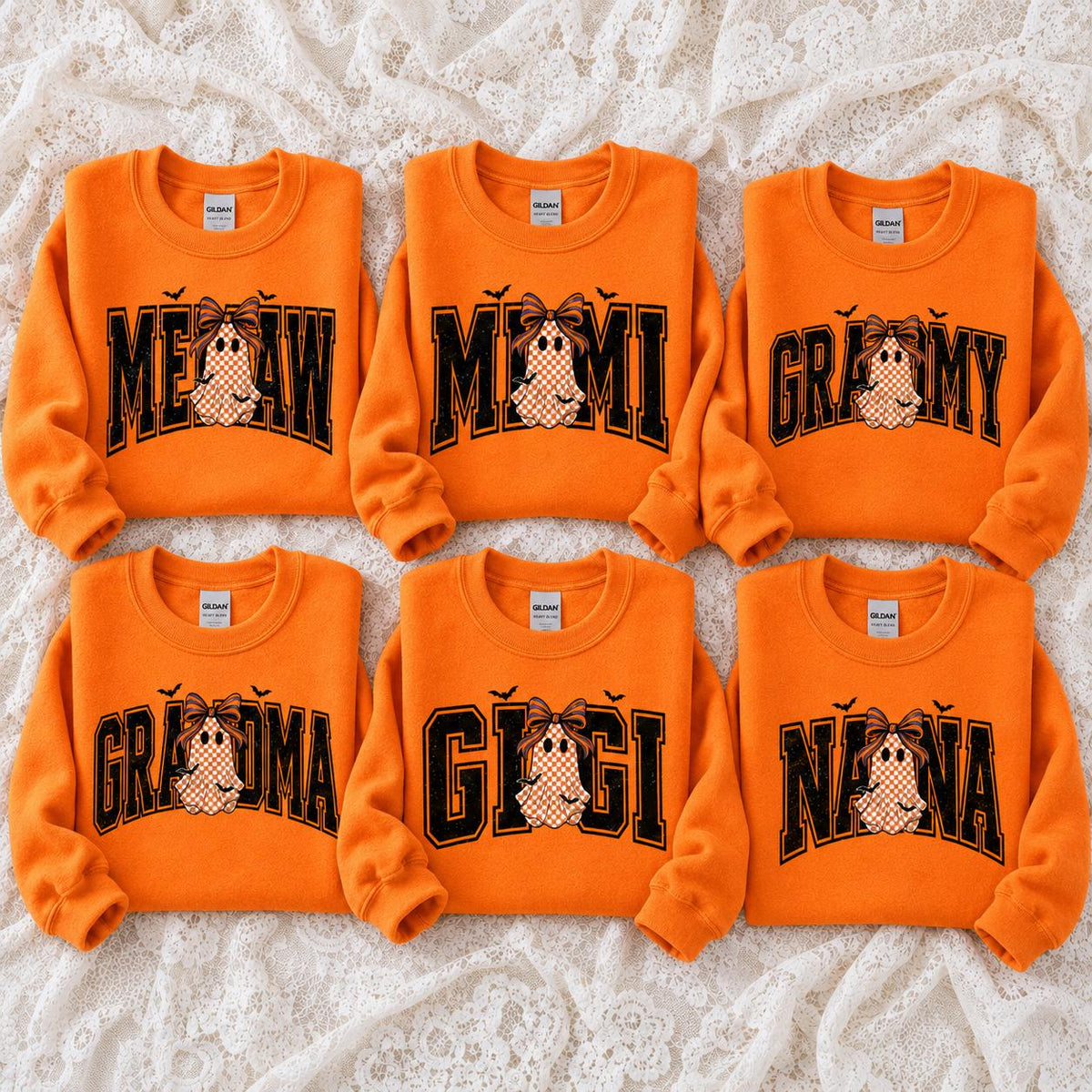 Custom Halloween Sweatshirt, Personalized Cute Ghost Bow Fall, Choose Any Grandma Mimi Gigi Title, Spooky Season Gift