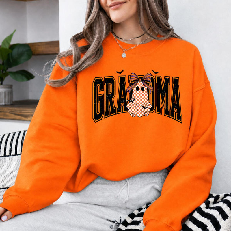 Custom Halloween Sweatshirt, Personalized Cute Ghost Bow Fall, Choose Any Grandma Mimi Gigi Title, Spooky Season Gift