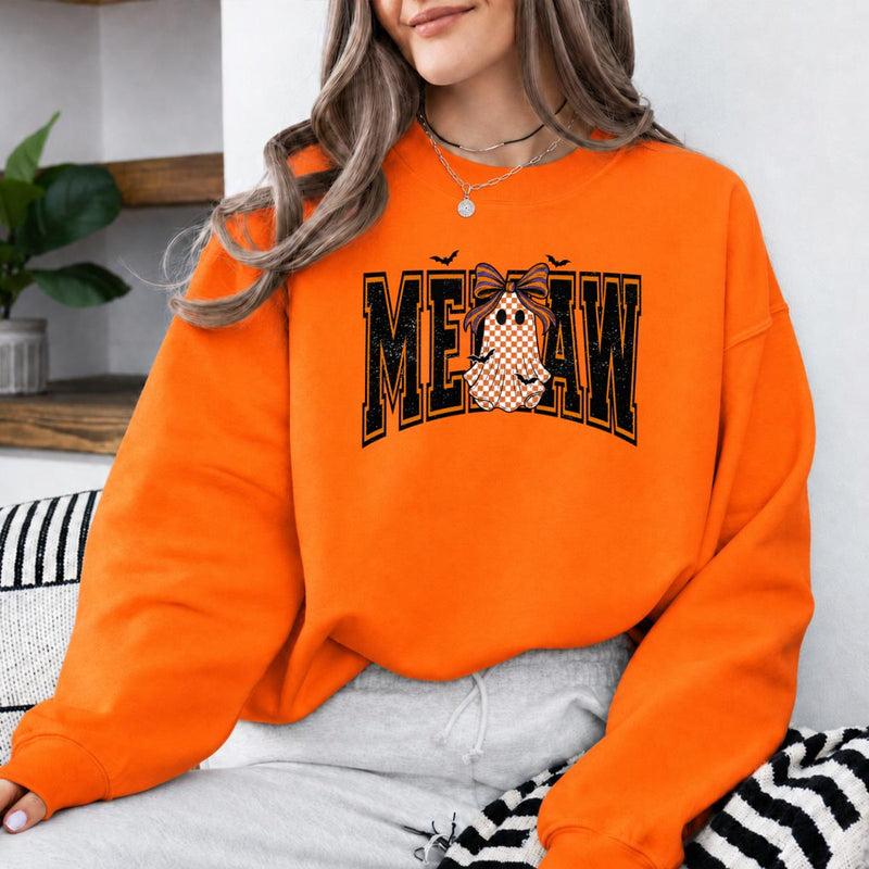 Custom Halloween Sweatshirt, Personalized Cute Ghost Bow Fall, Choose Any Grandma Mimi Gigi Title, Spooky Season Gift