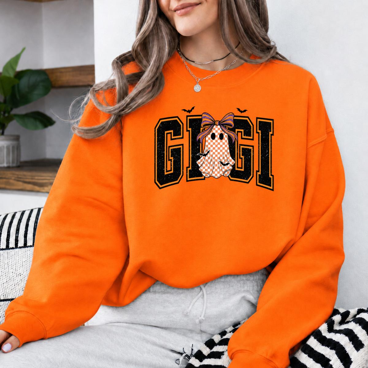 Custom Halloween Sweatshirt, Personalized Cute Ghost Bow Fall, Choose Any Grandma Mimi Gigi Title, Spooky Season Gift