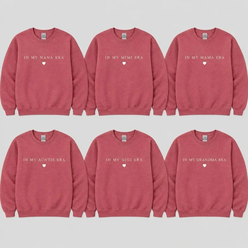Custom In My Nana Era Sweatshirt, Mama Mimi Gigi Grandma Auntie Era Crewneck, Personalized Family Matching Sweatshirt, Cute Grandma Gift, Mother's Day Gift, Vintage Washed Pink Pullover, Cozy Gift For Her
