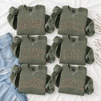 Custom Leopard Mama Sweatshirt Personalized Maternal Title Gift Mother's Day Grandma Nana Gigi Auntie Women Retro Varsity Cheetah Print
