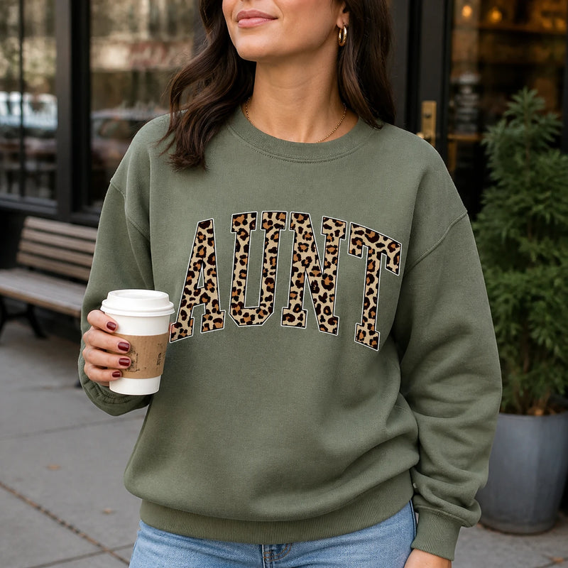 Custom Leopard Mama Sweatshirt Personalized Maternal Title Gift Mother's Day Grandma Nana Gigi Auntie Women Retro Varsity Cheetah Print
