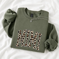 Custom Leopard Mama Sweatshirt Personalized Maternal Title Gift Mother's Day Grandma Nana Gigi Auntie Women Retro Varsity Cheetah Print