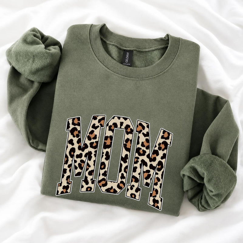 Custom Leopard Mama Sweatshirt Personalized Maternal Title Gift Mother's Day Grandma Nana Gigi Auntie Women Retro Varsity Cheetah Print