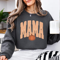 Custom Mama Sweatshirt, Personalized Fall Pumpkin Mama Shirt, Gingham Mama Crewneck, Autumn Mom Pullover, Thanksgiving Sweatshirt, Fall Gift for Mom, Cozy Pumpkin Season Shirt, Mom Gift