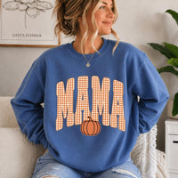 Custom Mama Sweatshirt, Personalized Fall Pumpkin Mama Shirt, Gingham Mama Crewneck, Autumn Mom Pullover, Thanksgiving Sweatshirt, Fall Gift for Mom, Cozy Pumpkin Season Shirt, Mom Gift