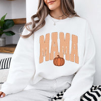 Custom Mama Sweatshirt, Personalized Fall Pumpkin Mama Shirt, Gingham Mama Crewneck, Autumn Mom Pullover, Thanksgiving Sweatshirt, Fall Gift for Mom, Cozy Pumpkin Season Shirt, Mom Gift
