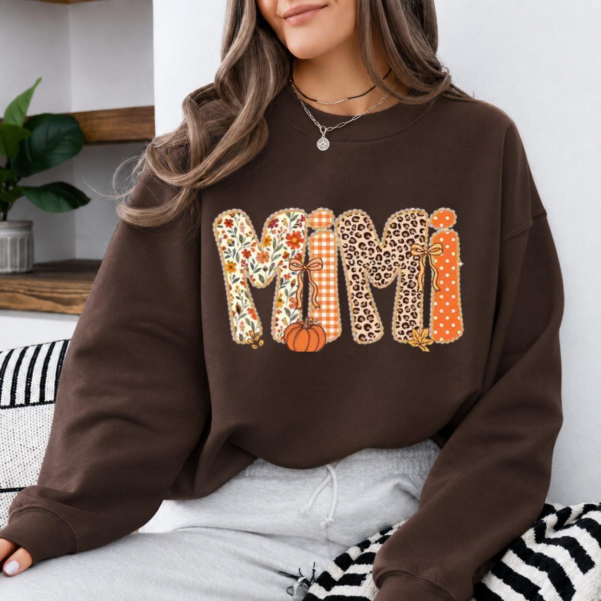 Custom Mom Sweatshirt GIGI MAMA MIMI NANA GRANDMA Fall Pumpkin Patchwork Crewneck