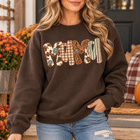 Custom Personalized Family Title Western Patchwork Sweatshirt, Rustic Gift for Mom Grandma Aunt