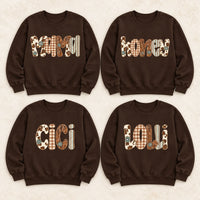 Custom Personalized Family Title Western Patchwork Sweatshirt, Rustic Gift for Mom Grandma Aunt
