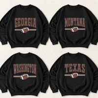 Custom State Football Sweatshirt, Personalized Hometown Varsity Game Day Crewneck, Retro Sports Fan Pullover