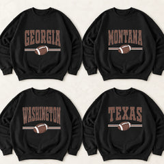 Custom State Football Sweatshirt, Personalized Hometown Varsity Game Day Crewneck, Retro Sports Fan Pullover