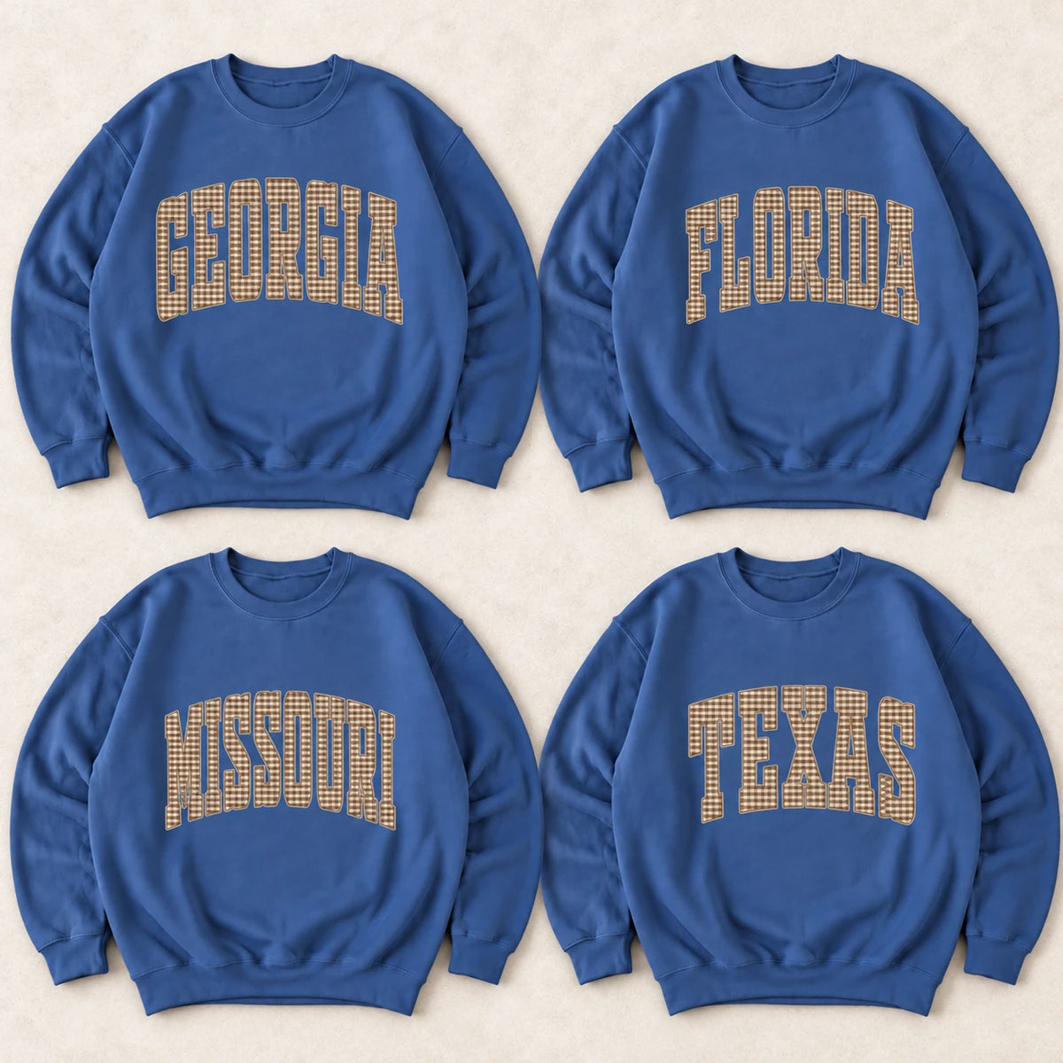 Custom State Gingham Sweatshirt, Vintage Varsity Plaid Hometown Crewneck Pullover for Women Men