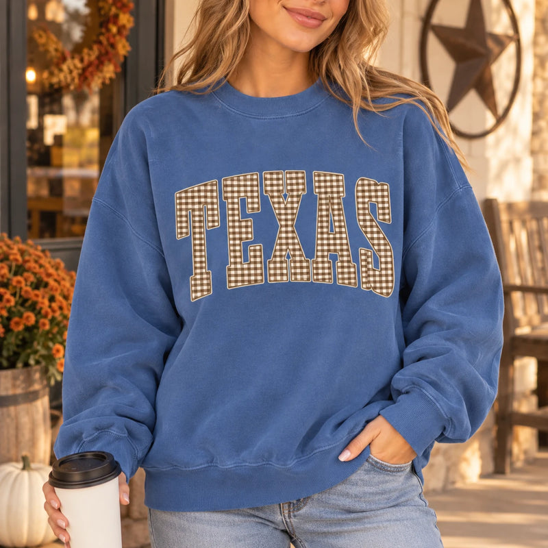 Custom State Gingham Sweatshirt, Vintage Varsity Plaid Hometown Crewneck Pullover for Women Men
