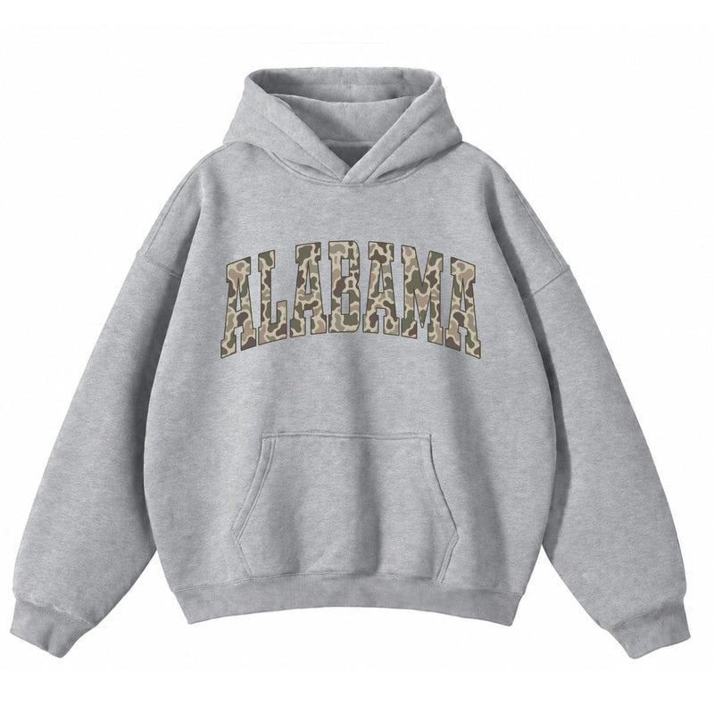 Custom State Name Camo Collegiate Hoodie, Personalized Choose Your State Design, Vintage State Pride Gift for Men Women Students