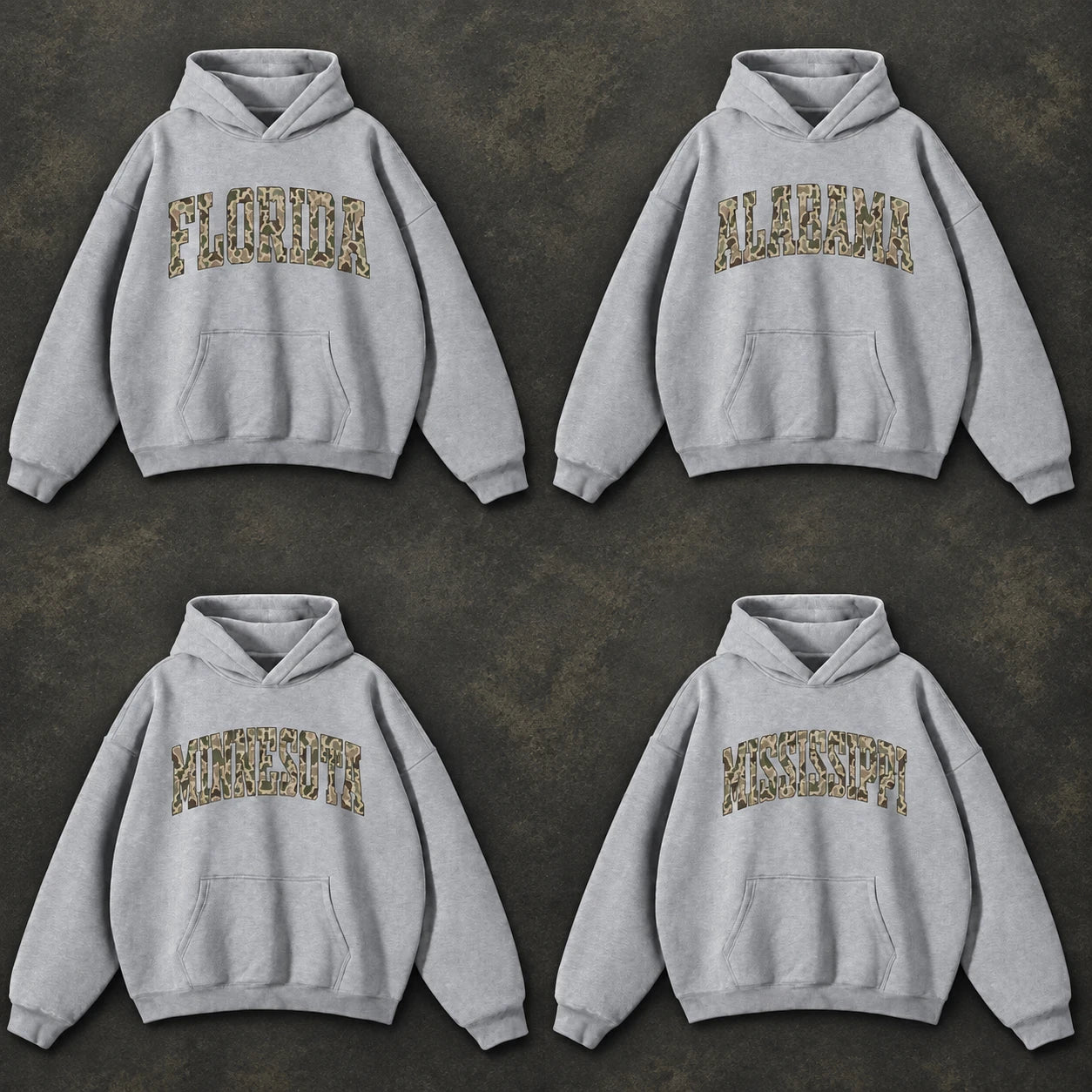 Custom State Name Camo Hoodie, Personalized Collegiate State Pride Pullover Gift for Men Women Students