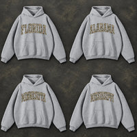Custom State Name Camo Hoodie, Personalized Collegiate State Pride Pullover Gift for Men Women Students