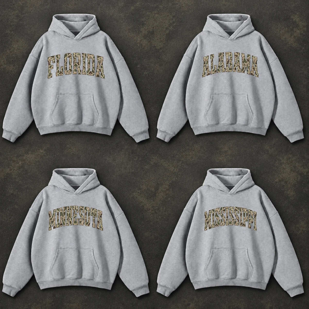 Custom State Name Camo Hoodie, Personalized Collegiate State Pride Pullover Gift for Men Women Students